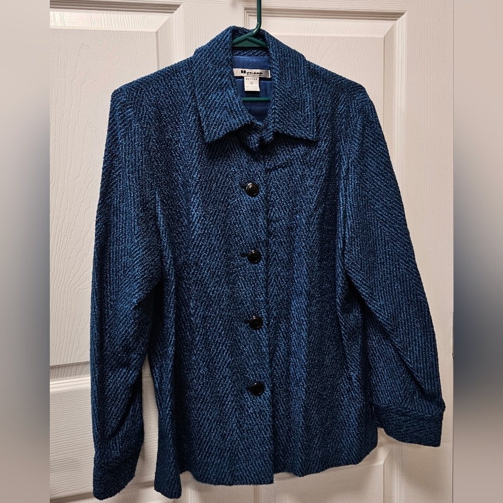 Nygard Collection Women's Blue Textured Coat, Size Petites 12